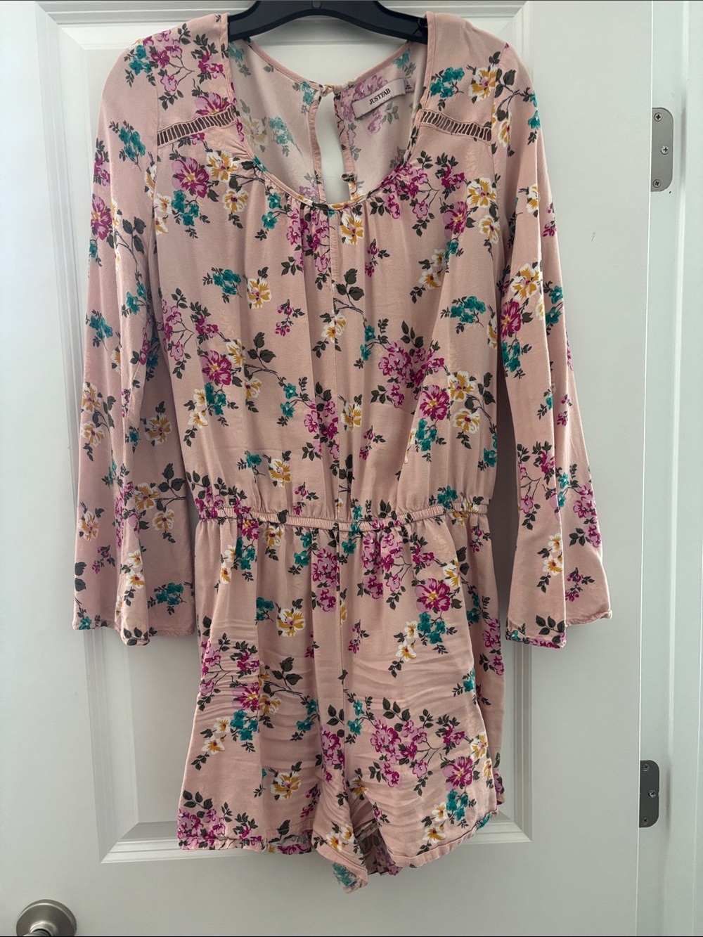 JustFab Pink Floral Long-Sleeve Romper